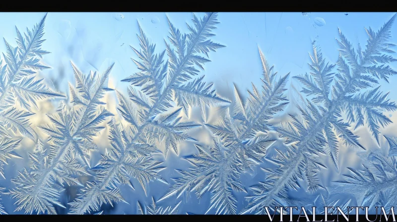 Close-up Window Frost: Delicate Ice Crystal Snowflake Pattern AI Image