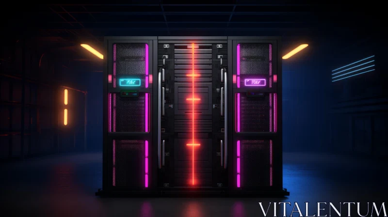 AI ART Enigmatic Server Room Illuminated by Pink and Blue Glow