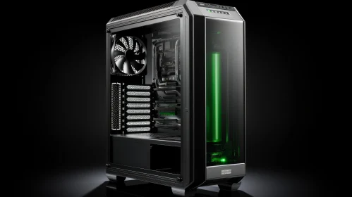 High-End Gaming PC Computer Case - Black & Green Design