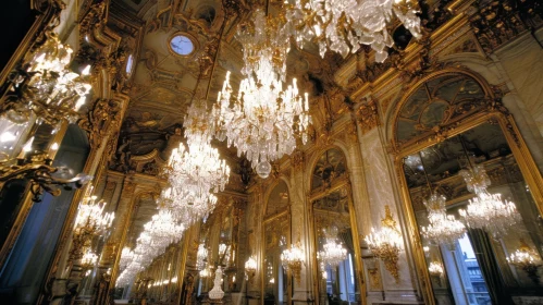 Luxurious Hall with Opulent Chandeliers and Mirrors