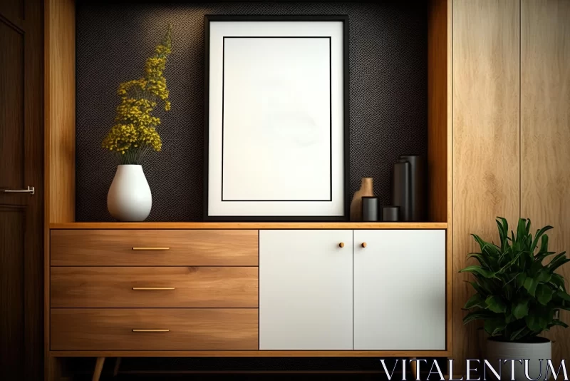 Modern Cupboard and Dresser with Vase: Japanese-Influenced Print Style AI Image