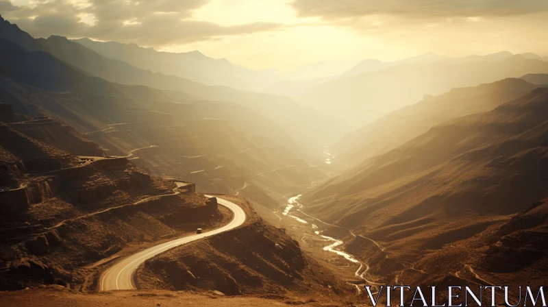 Captivating Road through Hills at Sunset | Northern China's Terrain AI Image