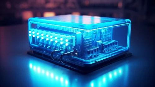 Futuristic Glass Computer Case with Blue Light AI Image