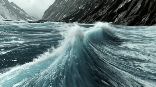 The Mighty Clash of Nature: A Powerful Wave Crashing Against a Rocky Cliff