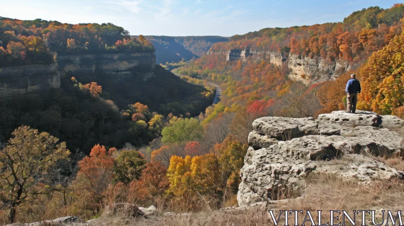Captivating View of Man on Rock Outcropping Overlooking River Valley AI Image