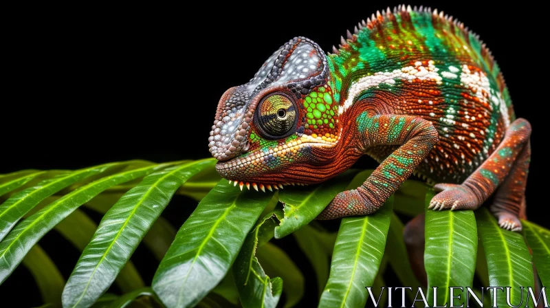 Colorful Chameleon on Green Leaf - Close-up Animal Photography AI Image