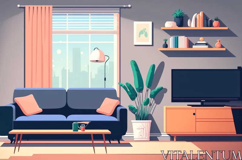 Colorful Interior: A Dreamy Vector Living Room in 2D Game Art Style AI Image