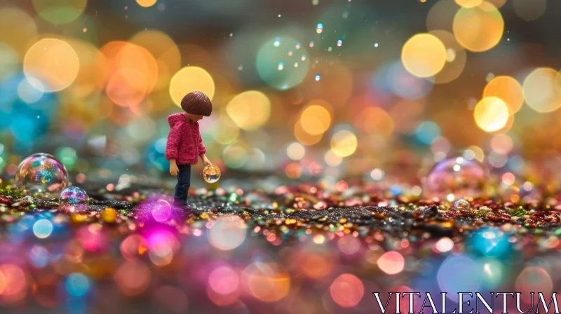 Enchanting Miniature Boy Figurine in Glittery Field AI Image