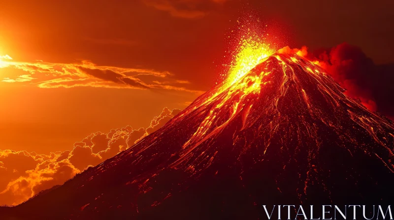 Erupting Volcano: A Powerful Display of Nature's Fury AI Image