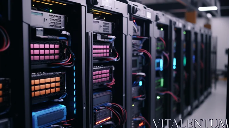Futuristic Server Room With Server Racks and Illuminated Cables AI Image