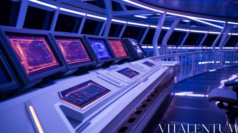 Futuristic Spaceship Control Room with Monitors and Keyboard AI Image