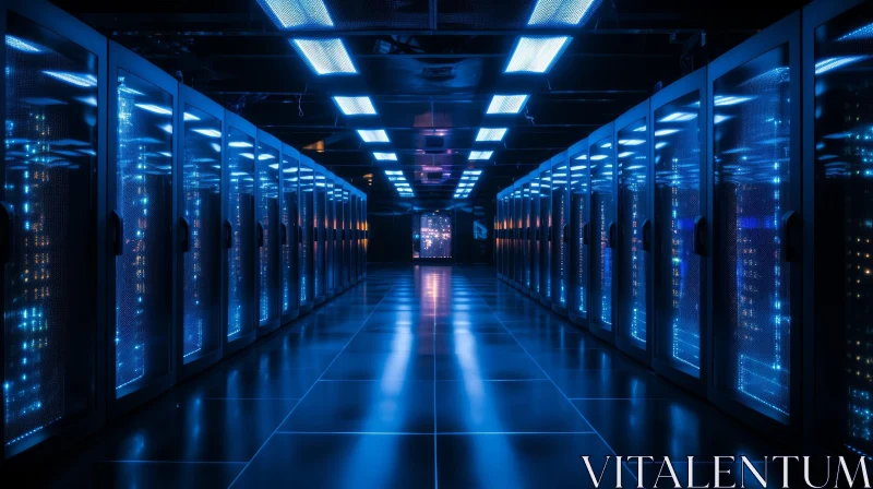Sophisticated Data Center in Dark Room AI Image