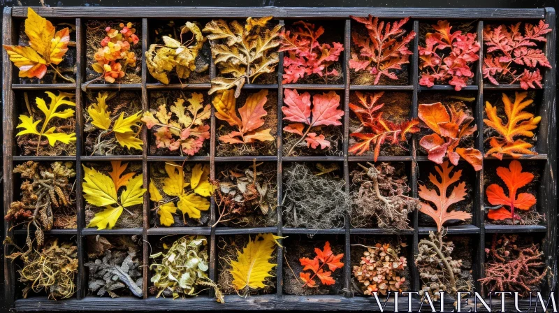 Tranquil Autumn Leaves in Wooden Box - Nature Art AI Image