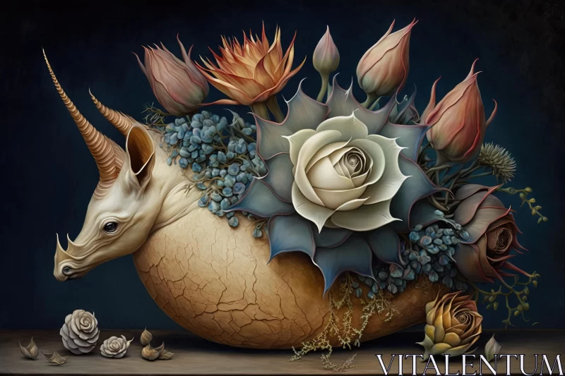 Unnatural Horn with Flowers: Surrealistic Hyper-Realistic Art AI Image