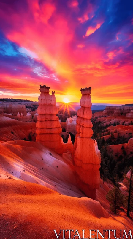 Bryce Canyon Sunrise: A Psychedelic Surrealist Landscape AI Image