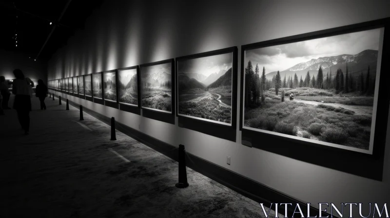 Captivating Hallway with Diverse Landscape Photographs AI Image