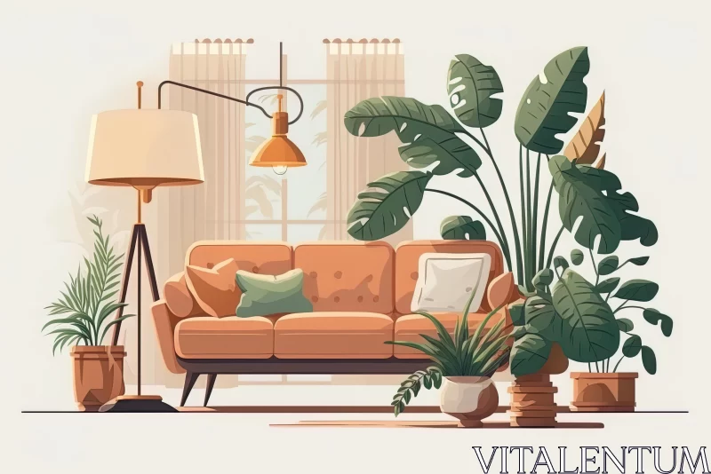 Captivating Living Room with Plants: Vector Illustration AI Image