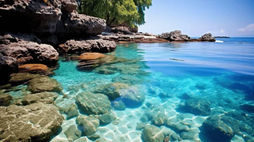 Captivating Rocky Shore with Clear Waters: A Mediterranean-Inspired Masterpiece