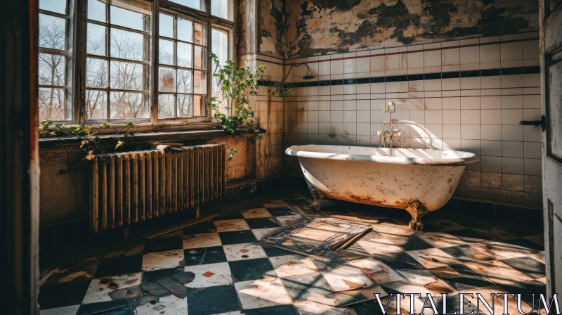AI ART Decaying Beauty: Abandoned Bathroom in a State of Disrepair