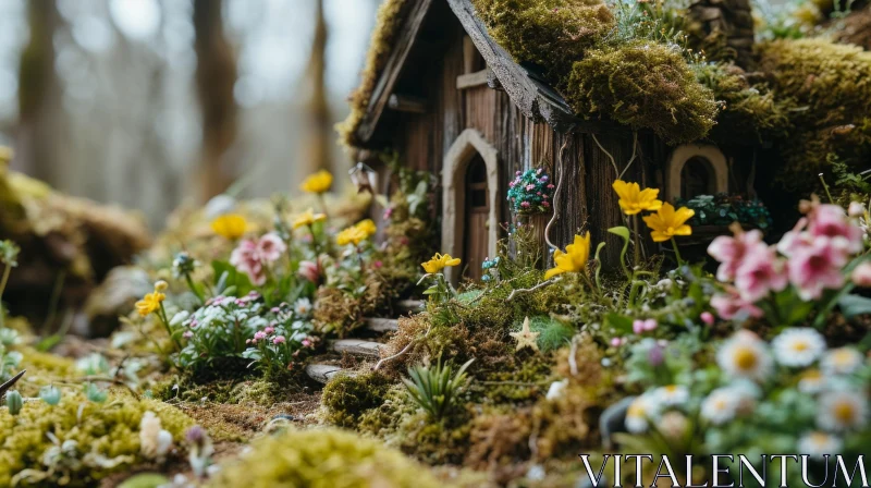 Magical Wooden Fairy House in a Lush Forest - Enchanting Nature Art AI Image