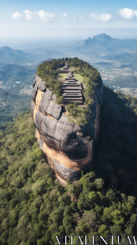 Majestic Cliff with Towering Structure: A Captivating Fusion of Buddhist Art and Architecture AI Image