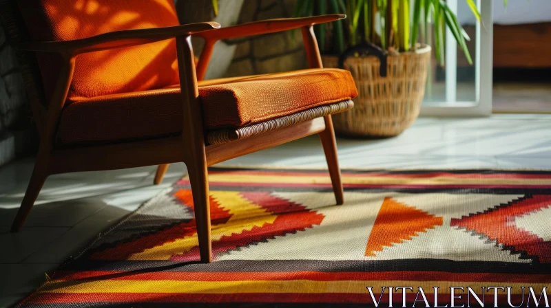 Orange Fabric Mid-century Modern Armchair in Bright Room AI Image