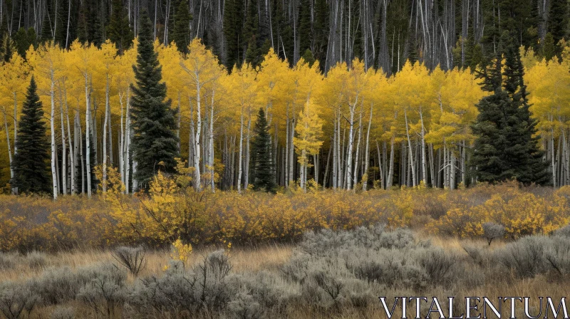 Serene Fall Forest Landscape with Aspen Trees AI Image