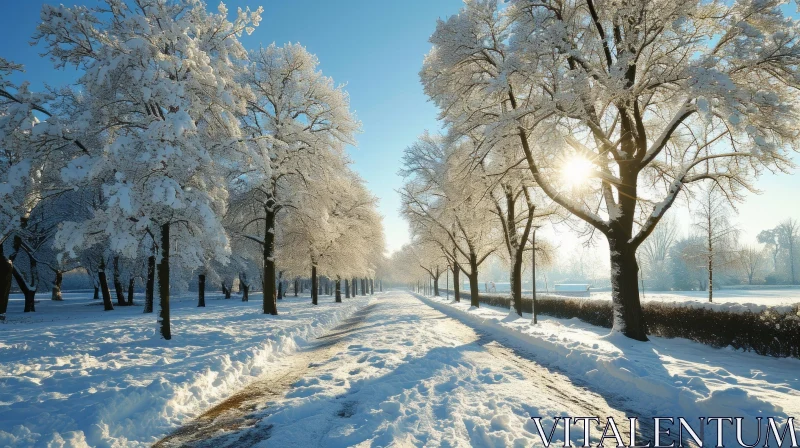 Snow-Covered Park: A Serene Winter Landscape AI Image