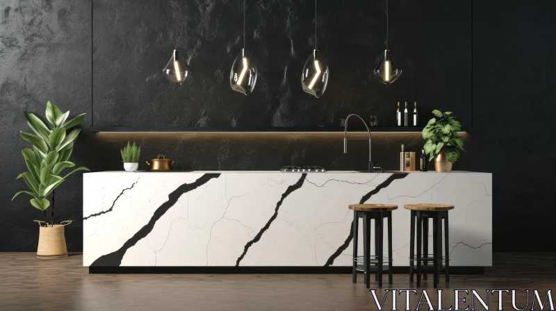 Stylish Modern Kitchen with White Marble Island AI Image