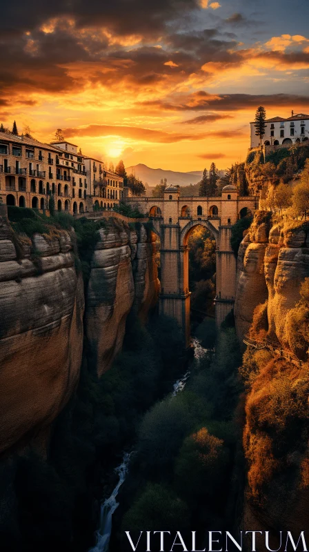 Surreal Sunset over a Large River in Pamplona, Lorca | Architectural Landscapes AI Image