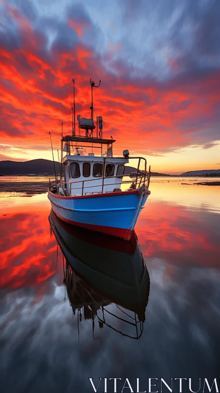 Captivating Boat Sailing at Sunset | Vibrant Colors | Norwegian Nature AI Image