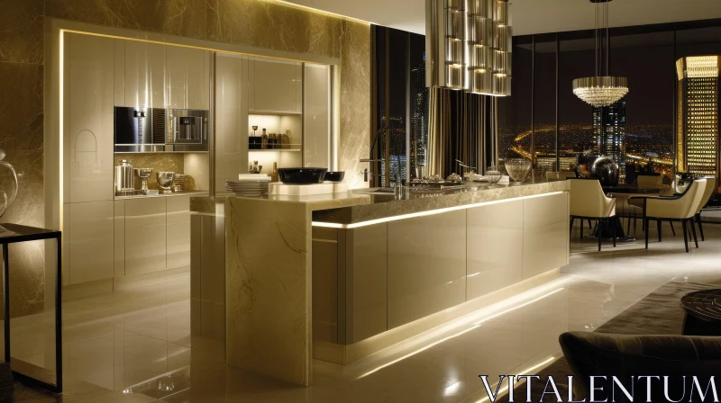 AI ART Contemporary Kitchen with White and Brown Marble | City View