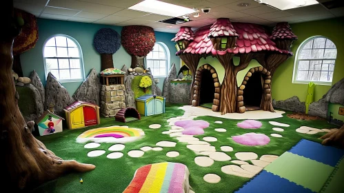 Enchanting Children's Playroom with Treehouse and Murals