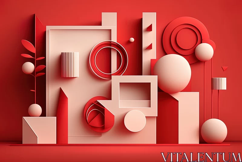 Red and White Geometric Abstractions | 3D Illustration AI Image