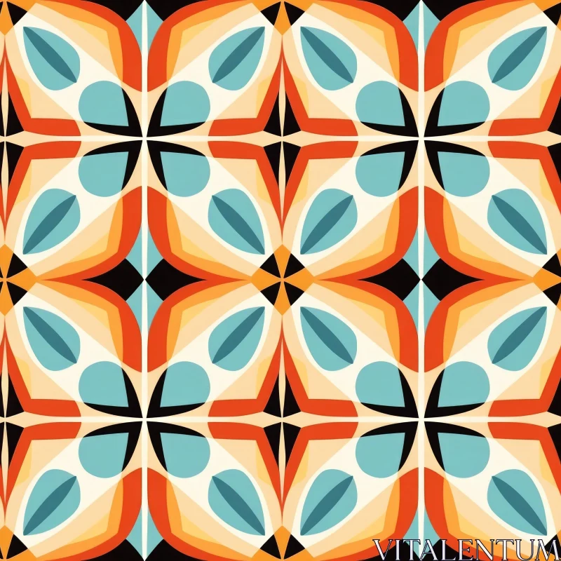 AI ART Retro 70s Geometric Pattern in Orange, Blue, and White