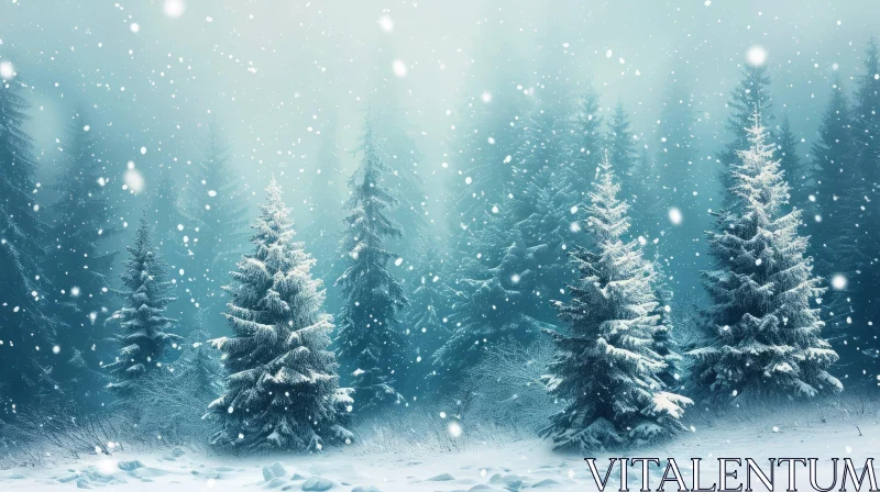 Serene Winter Landscape with Snow-Covered Fir Trees AI Image