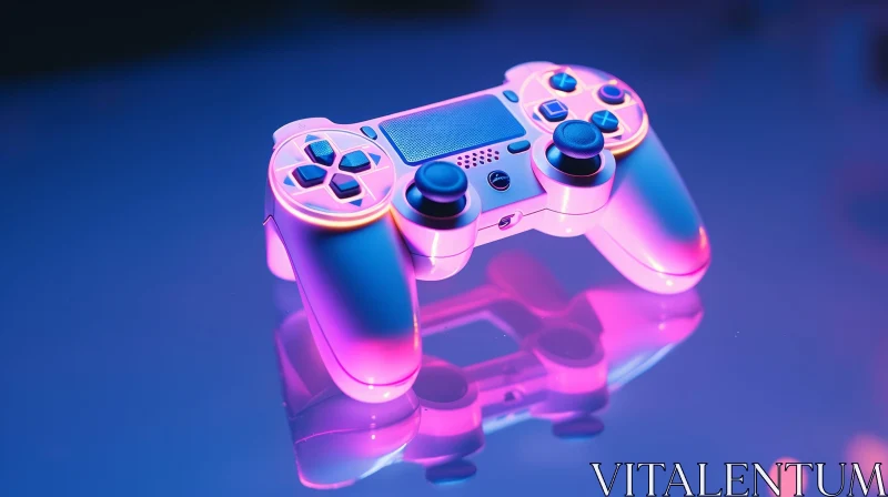 White Video Game Controller on Reflective Surface AI Image