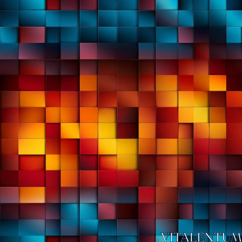 AI ART Colorful Blue, Orange, Purple Mosaic Grid Pattern
