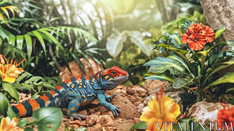 Colorful Lizard in Natural Setting | Photo Art AI Image