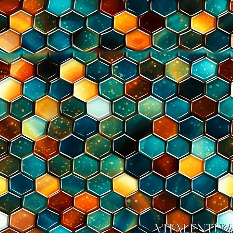 Honeycomb Tiles Pattern in Blue, Green, and Orange AI Image