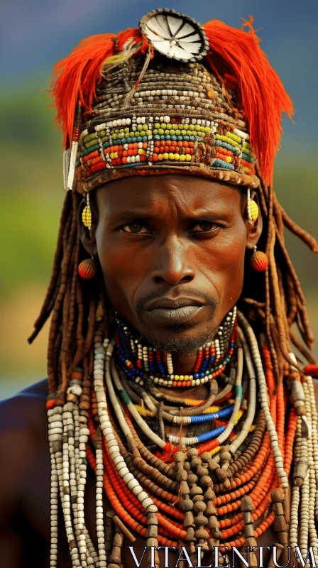 AI ART Intense Gaze: A Captivating Portrait of African Men with Beaded Jewelry