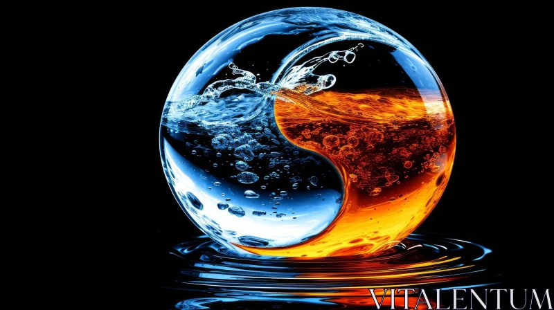 Yin and Yang Symbol in Swirling Liquids - Harmony and Equilibrium AI Image