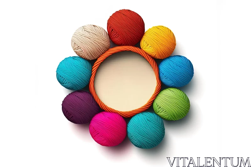 Captivating and Colorful Yarn Art in a Round Frame AI Image