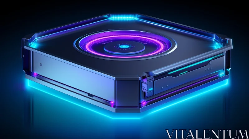 Futuristic Neon Glowing Computer Case | 3D Rendering AI Image