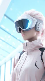 Futuristic Young Woman in VR Headset Portrait