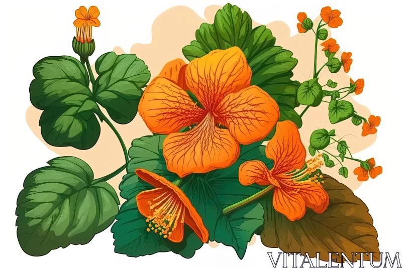 Orange Flower with Leaves - Highly Detailed Illustrations AI Image