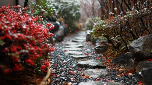 Serene Winter Scene in a Japanese Garden