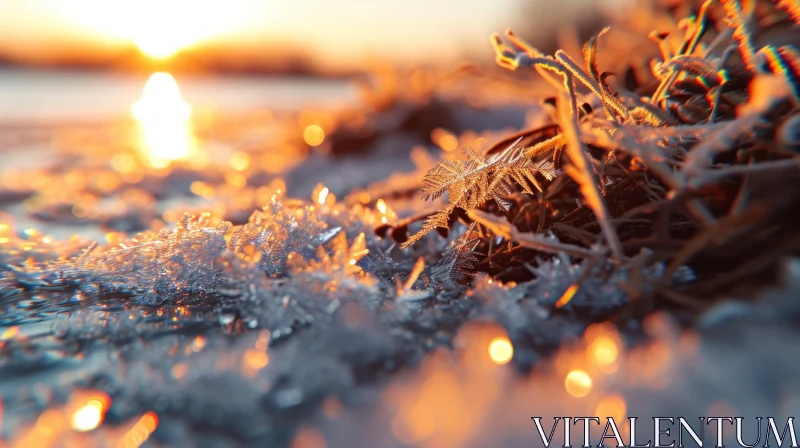 Delicate Frost and Snow on Grass: Capturing the Serene Beauty of Winter AI Image