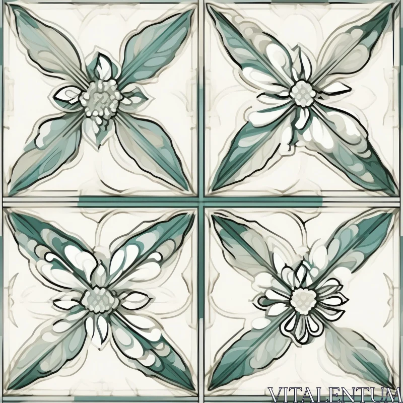 AI ART Elegant Floral Pattern Tile in White and Light Blue
