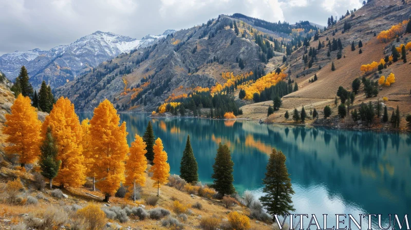 Fall Landscape: Breathtaking Mountain Lake with Vibrant Colors AI Image